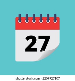 Vector illustration of specific day calendar with bent tip effect isolated on blue background marking day 27.