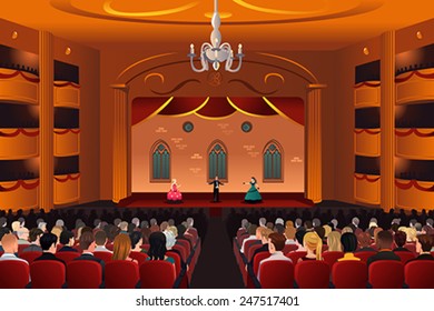 A vector illustration of spectators inside a theater