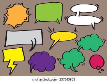 Vector illustration of speech balloons and thought bubbles in cartoon style isolated on brown background