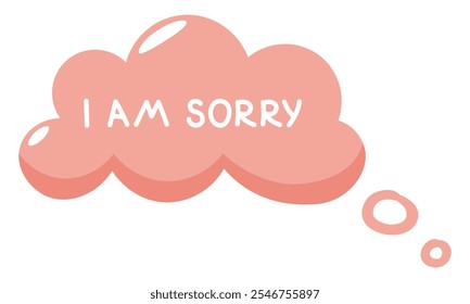 Vector illustration of speech bubble with apology, regret. Text, inscription I am sorry. Chat icon with phrase apology, asking for forgiveness. Dialogue, message, quote.