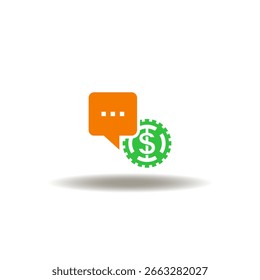 Ilustração vetorial da bolha de discurso e do dinheiro. Símbolo da gestão monetária. Ícone do comentário sobre consultoria de investimento financeiro.