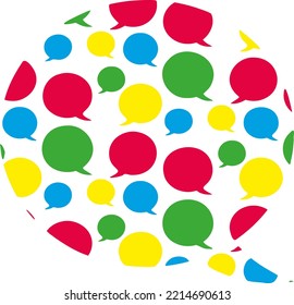 Vector Illustration Of A Speech Bubble. Conversation And Team Work. Multiple Opinions, Speak At Once. Gupal Conversation And Brainstorming.