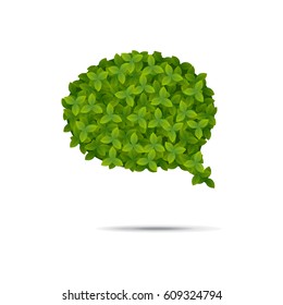 Vector illustration of a speech bubble covered in leaves. Realistic green leaves.