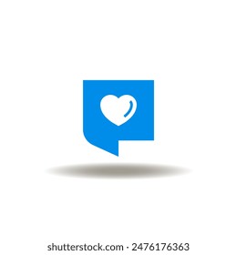 Vector illustration of speech bubble with heart. Icon of job satisfaction. Symbol of chat. Sign of social media.