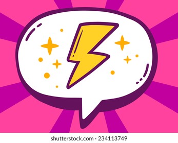 Vector illustration of speech bubble with icon of lightning on pink pattern background. Line art design for web, site, advertising, banner, poster, board and print.