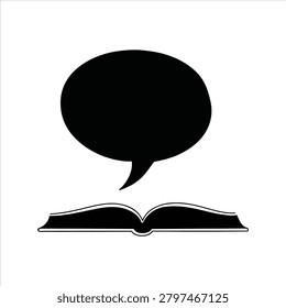 Vector illustration of a speech bubble over an open book, symbolizing literacy and education on International Literacy Day.