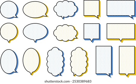 Vector illustration of speech bubble with polka dots and shadow.