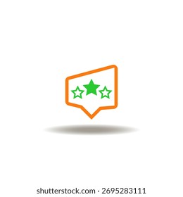 Ilustração vetorial de balão de fala com classificação de três estrelas para melhores serviços excelentes. Ícone da revisão da pontuação de resultado. Símbolo de comentários de qualidade do cliente.