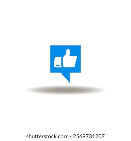 Vector illustration of speech bubble with thumb up or like gesture. Icon of satisfaction. Symbol of refer a friend.