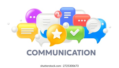 Ilustração vetorial de balão de fala com palavra sobre fundo branco. Símbolo realista de mídia social do ícone da comunicação. 3d estilo design de nuvem de forma diferente texto balão de fala para banner