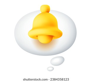 Vector illustration of speech bubble with yellow color bell with shadow on white background. 3d style design of speech bubble with bell notification for web, site, banner, app, social media, messenger