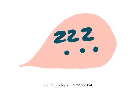 Vector illustration of speech bubble with zzz text. Handwritten drawing of morning or evening sleepy symbol. Template for poster, banner or print