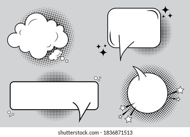 Vector illustration of speech bubbles. Gray conversation icons. A set of clouds for chat. Stock image.