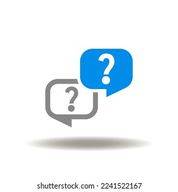 Vector illustration of speech bubbles with question marks. Icon of FAQ, quiz. Symbol of problem solution.