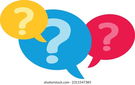 Vector illustration of speech bubbles with question symbols. Interrogation and questionnaires. Frequent questions.