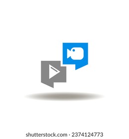Ilustración vectorial de burbujas de voz con cámara de vídeo y botón de reproducción. Icono del chat en vivo. Símbolo de un seminario web en línea.