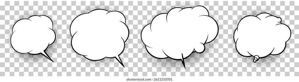 Vector illustration of comic‑style speech and thought bubble set with halftone dot texture, ideal for creative design projects