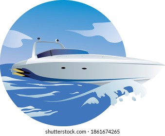 Vector Illustration Speed Boat In The Ocean Racing On The Wave Sticker