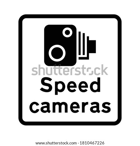 Vector illustration of speed camera symbol. Traffic enforcement camera road sign. Traffic laws photo enforced sign. Caution road safety rule camera. Warning for drivers.