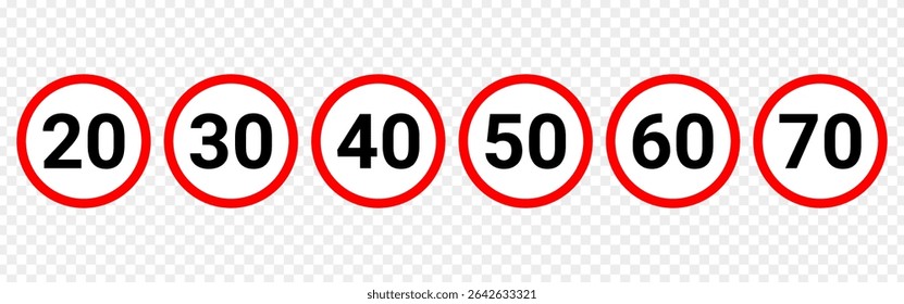 Vector illustration of Speed Limit sign set isolated on transparent background - Powered by Shutterstock - Get 15% off with code: PIKWIZARD15