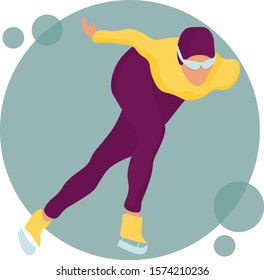 Vector illustration of speed skater skating on ice. Winter sports, Flat stile, design for banner, poster