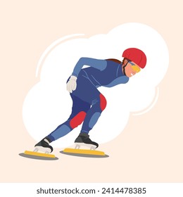 Vektorgrafik eines Speedskaters.Athlete in Sportbekleidung überwindet die Distanz auf Skaten. Vorderansicht der Vektorgrafik mit flachem Design. Wintersport-Eislaufen.