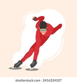 Vektorgrafik eines Speedskaters.Athlete in Sportbekleidung überwindet die Distanz auf Skaten. Vorderansicht der Vektorgrafik mit flachem Design. Wintersport-Eislaufen.