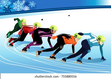 A vector illustration of Speed Skating Athletes Competing in Championship