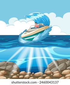 Vector illustration of a speedboat creating waves