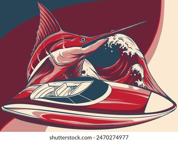 vector illustration of speedboat with marlin fish