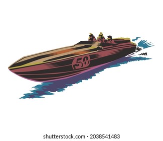 Vector illustration of Speedboat in vintage style isolated on white background