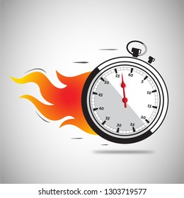 Vector Illustration of a speeding stopwatch on fire with the needle close to 60 seconds to show the importance of time.