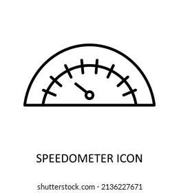 Vector illustration with speedometer icon. Outline drawing