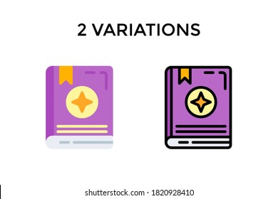 Vector illustration of spellbook icon or logo. Use flat and lineal color design style. 