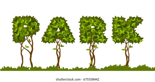 Vector illustration spelling words park leaves grass isolated letters