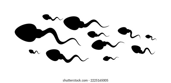 Vector illustration of sperm runs towards the egg cell on white background.
