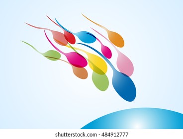 Vector illustration sperm that runs towards the egg