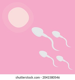 vector illustration of spermatozoa rushing towards an egg for fertilization