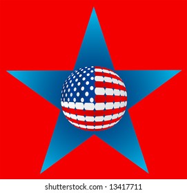 Vector Illustration of sphere Design American Flag into star over red Background