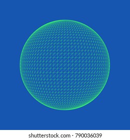 Vector illustration of Sphere, perfectly round geometrical solid figure. Three-dimensional transparent object. Abstract polygonal shape and simple geometric form. Isolated on colored background.