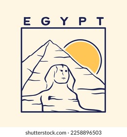 Vector illustration of Sphinx and Giza Pyramid hand drawn design elements. Vector sketch Egypt famous symbols isolated on white background.