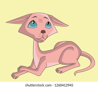 Vector illustration sphynx cat emoji isolated on a soft yellow background.