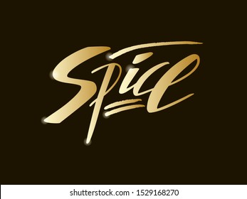 Vector illustration of spice brush lettering for banner, flyer, poster, clothes, menu, shop, cafe logo, advertisement design. Handwritten text for template, signage, billboard, print, price list