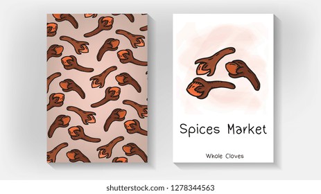 Vector Illustration of Spices Market Template with Whole Clove Sketch Style
