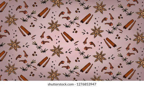 Vector Illustration of Spices Pattern Sketch Style