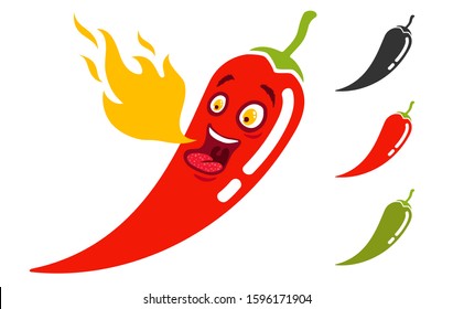 Vector illustration of a spicy chili pepper with flame. Cartoon red chili for Mexican or Thai food.