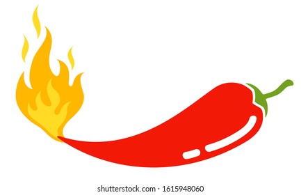 Vector illustration of a spicy chili pepper with flame. Cartoon red chili for Mexican or Thai food. Hot chilli.