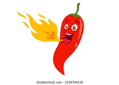 Vector illustration of a spicy chili pepper with flame. Cartoon red chili for Mexican or Thai food.
