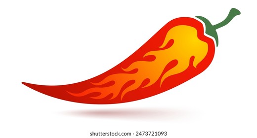 Ilustración vectorial de un pimiento picante con llama. Pimiento rojo con llama para comida mexicana o tailandesa. 