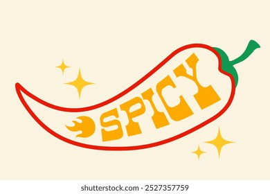 Ilustración vectorial de un chile picante con llama. Pimienta roja con llama para comida mexicana o tailandesa. 